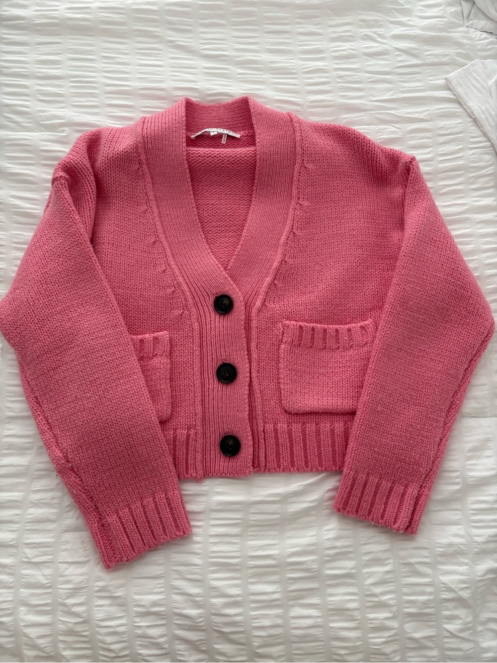 English Factory Pink Cropped V-Neck Button Cardigan